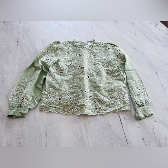 Anthropologie The Lainie Long-Sleeve Lace Cutwork Blouse Size XS NWOT $148 - Picture 2 of 8